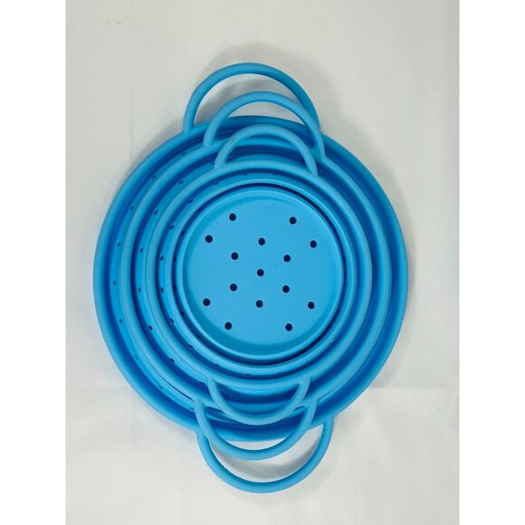 Set of 3 Collapsible Silicon Strainers/Collanders Blue - Picture 6 of 6